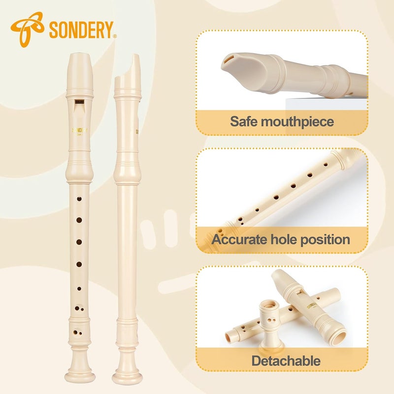 Sondery آلة السوبرانو للتسجيل بتقنية الأصابع الألمانية، مسجل متين للمبتدئين، سهل العزف، جسم بلاستيكي، يتضمن مخطط الأصابع وحقيبة حمل - Image 3